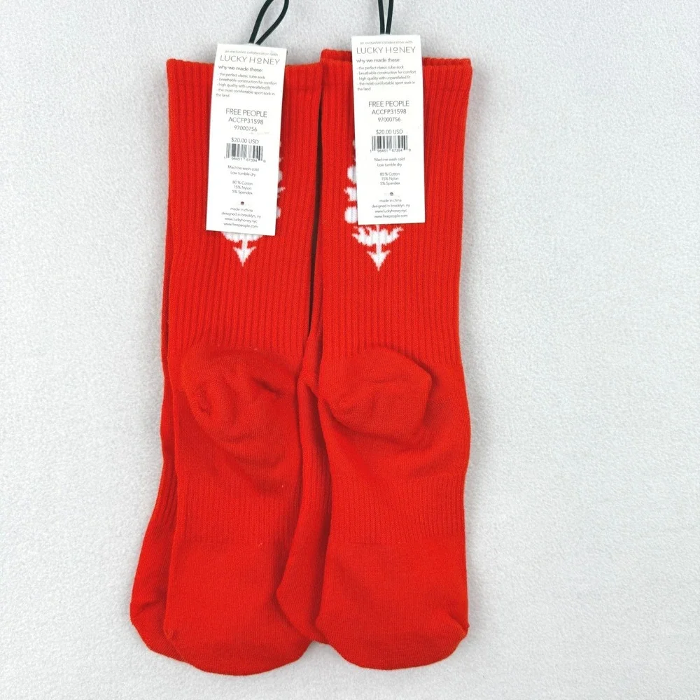2 PAIRS - FP Movement‎ Last Lap Tube Socks Orange Lucky Honey NEW - Picture 2 of 5